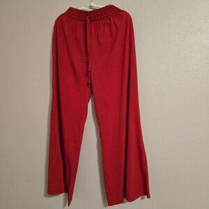 Stevie & Lindsey Red Relaxed Wide Leg Pants 1X with Elastic and Waistline String
